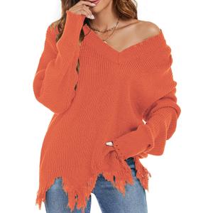 RANPHEE Womens Slouchy Long Sleeve Sweaters Fall Off The Shoulder Cute Baggy Pullover Sweater (Medium, Orange)