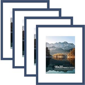 16x20 Wood Picture Frame Set of 4, Wall Mount for Home Decor, Blue, 16x20 in