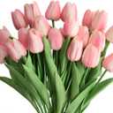 20pcs Artificial Tulips Flowers Fake Faux PU Tulip Bouquet Real Touch Flower Arrangement for Home Room Office Party Wedding Decoration Excellent Gift Idea for Mothers Day (Pink)
