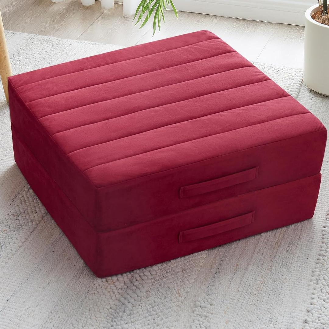 2 Pcs High Density Foam Floor Pillow - Upgraded Large Pillows Seating for Adults - Outdoor Floor Cushion with Soft Tufted Cover - Yoga Pillows for Sitting On Floor