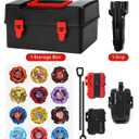 DEZAWRTY Gyro X Set, 12 Right Spinning X Blade Tops, 2 Ripcord Launchers, 1 String Launcher and 1 Grip with Storage Box, Battling Game Kids Toys Boys Birthday Gift Ideal for 6+ Years Old