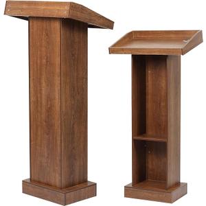 Wood Podium with Slanted Top, Chestnut Brown, Stable Base, Standing Lectern for Church, Classroom, Wedding