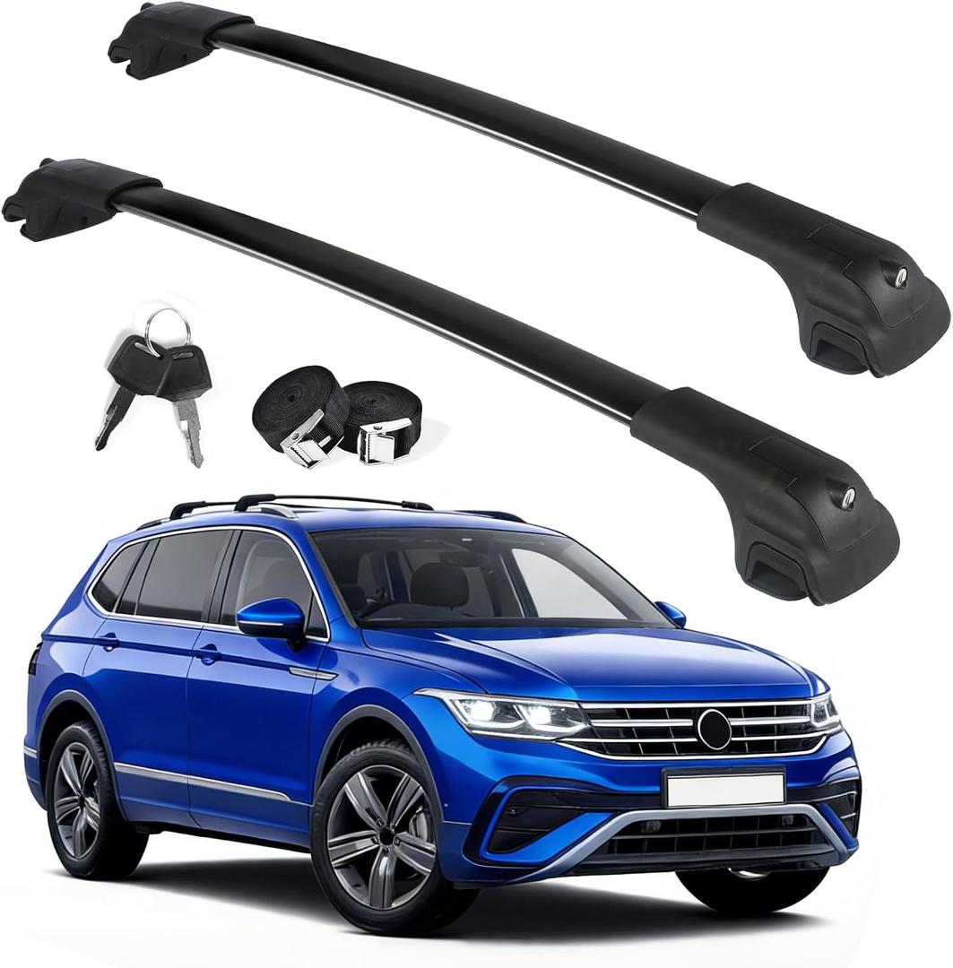 Zorik 300LBS Heavy Duty Roof Rack Cross Bars for VW Tiguan 2018-2026 & Taos 2022-2026 (with Side Rails, Not for Limited), Lockable Anti-Theft Aluminum Rooftop Cargo Bars with 2 Straps