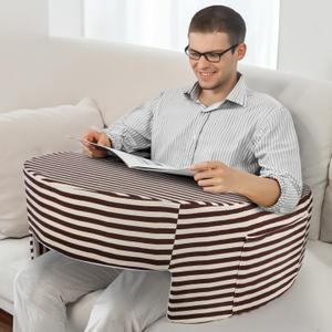 Reading Pillows for Sitting in Bed Adult, Reading Pillow for Gaming, for Working, Playing Games, Crocheting or Sitting, Lap Memory Foam Pillow with Side Pockets (Reddish Brown and White)
