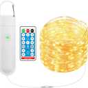 33FT 100 LED Fairy Lights String With Hook, Rechargeable 450mAh Battery Operated String Lights Build in Remote & Timer, IP65 and Dual Power for Indoor Outdoor Bedroom Garden Christmas Party Decor