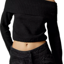 Women Casual Off Shoulder Sweater Long Sleeve Ribbed Knit Crop Top Pullover Slim Fit Irreguar Knitted Cropped Blouse, M