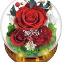 Quimoy Preserved Flowers Gift for Women, Gift for Mom, Flores Eternas Roses in Glass Dome with LED Lights, Real Flower Delivery Prime Gifts for Mother's Day, Birthday, Valentines, Christmas, Wedding (Red)