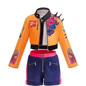 Girls Halloween Costume, Black and Yellow Polyester Top and Pants Set for Cosplay Events and Parties