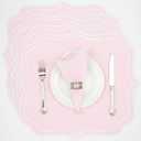 Cotton Linen Placemats Set of 4 - Double Layered, Machine Washable, Scalloped & Embroidered Cloth Table Mats - Wedding, Spring, Pastel Tone Mats, 19 x 17 inch, Light Pink