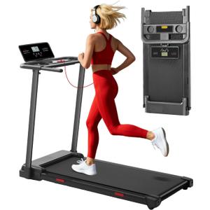 Portable Treadmill with Handles, 3.5HP Electric Small Treadmills for Home Small Spaces, 400LBS Walking Pad Treadmills with Handle Bar, Compact Running Treadmill for Home Office Apartment (Black-2)