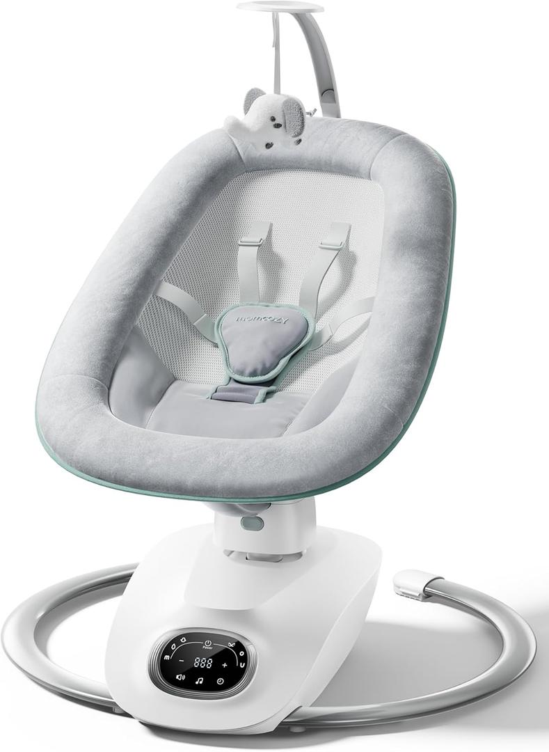 Momcozy CocoSway Electric Baby Swing for Infant, 180 Rotating Seat, 6 Parent-Like Sway Motions & 4 Speeds, Quiet Soothing, Remote Control, Machine-Washable Cover, Grey