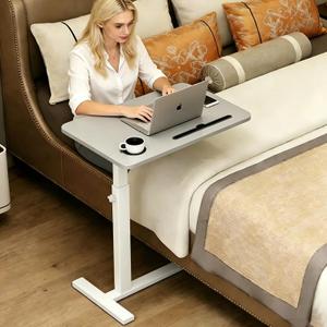 BeGyoku Overbed Table,Over The Bed Table with Hidden Wheels&Cup Holder,Adjustable Bedside Table and Rolling Table Tray&Laptop Cart,Hospital Table Over Bed for Home Use(Gray), 23.6 x 15.7 x 40.6 inches