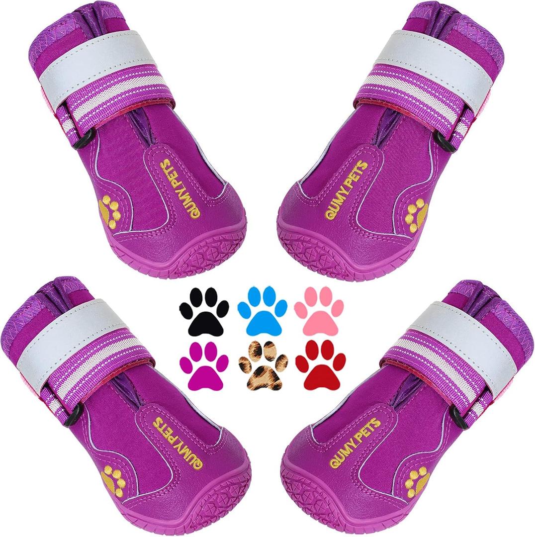 QUMY Dog Shoes for Dogs, Dog Boots & Paw Protectors for Winter Snowy Day, Summer Hot Pavement, Water-Resistant in Rainy Weather, Outdoor Walking, Indoor Hardfloors Skid-Resistant Sole, 7