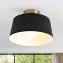Metal Semi Flush Mount Ceiling Light, 11.6" Black and Gold Industrial Flush Mount, Single Lamp Base Modern Ceiling Light Fixtures for Entryway Hallway Kitchen Laundry Room