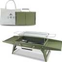 Charmline 14x9inch Small Foldable Portable Charcoal Grill, Compact Portable Grill for Outdoor, Charcoal Grills for Camping, Picnics, Gardens and Beach Parties, Liftable Grilling Net, Green