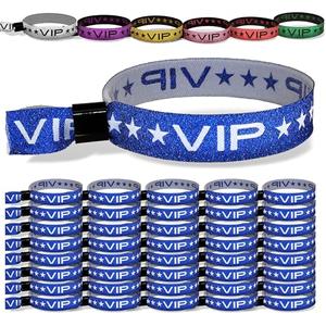 TARACANA 100 Pack Blue Glitter VIP Party Wristbands with Secure Locking Clip. Must Have Adjustable Sparkle VIP Wrist Bands for Events, Parties, Weddings and Festivals
