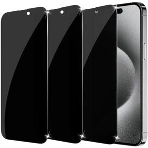 sorlnern 3-Pack for Privacy Screen Protector for iPhone 15/15 Pro, Sensor Protection, Anti Spy Private Tempered Glass Film, Touch Sensitive, Bubble-Free, 9H Hardness Screen Protection 6.1 Inch