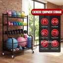 4-Tier Home Gym Storage Rack with Wheels and Hooks, Dumbbell Stand