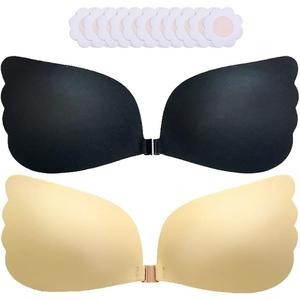 Sticky Bra Push Up Adhesive Invisible Backless Strapless Stick on Lift Bra 2 Pairs Resuable with Nipple Covers (Black, S)