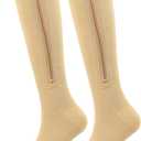 15-20mmHg Zipper Compression Socks for Women and Men - Support Knee High Socks for Nurses Travel Athletic (Large-X-Large, Skin Color)