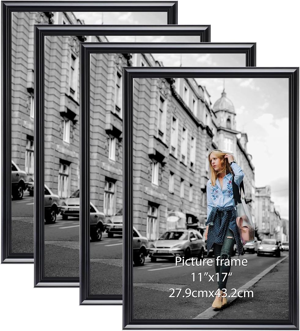 Calenzana 11x17 Black Picture Frames for Wall Hanging, 11 by 17 Photo Frames for Home Office Bedroom Living Room, Set of 4