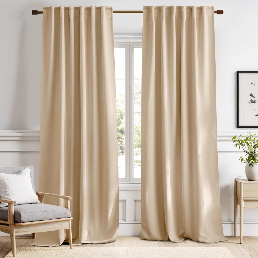NICETOWN Blackout Curtains - Biscotti Beige Color, Double Panels, W52 x L120, Blackout Draperies for Large Window