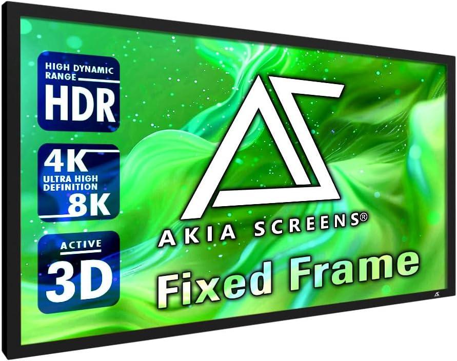 Akia Screens Fixed Frame Projector Screen 110-Inch, 16:9, Wall Mount, CINEWHITE UHD-B, 4K/8K Ready, Indoor Home Theater, AK-FF110WH2