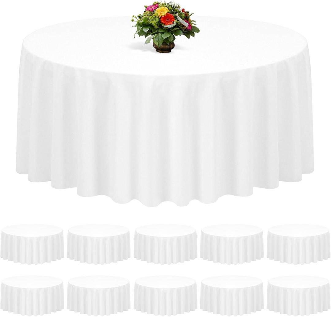 10 Pack Round Tablecloth 90 Inch, White Round Tablecloth Stain and Wrinkle Resistant Polyester Table Cloth Washable Table Cover for Wedding Dinning Banquet Party Restaurant 10 Pack Round Tablecloth 90 Inch, White Round Tablecloth Stain and Wrinkle Resistant Polyester Table Cloth Washable Table Cover for Wedding Dinning Banquet Party Restaurant