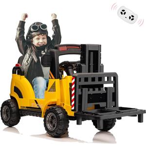 12V Electric Ride on Forklift Car with Remote Control, Ride on Car with Liftable Fork and Pallet, High/Low Variable Speed, Music, USB, MP3, and Low-Power Alarm for Boys and Girls(No Tent,Yellow)