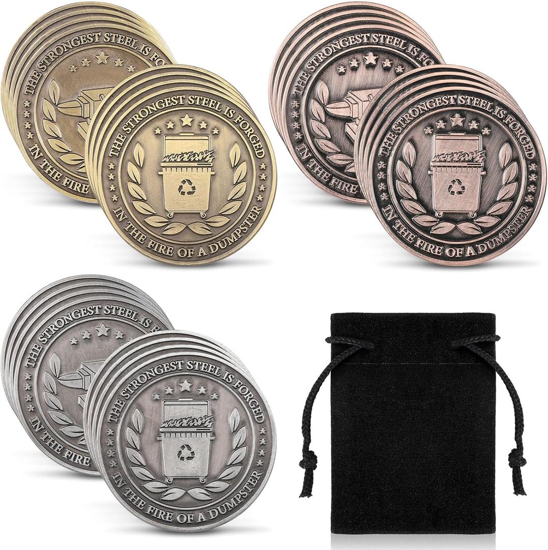 Dumpster Fire Challenge Coin 1. 5'' Double Sided Hilarious Motivational Token, Funny Office Gifts for Coworkers, Staff Appreciation, Fire Department Memorabilia & Workplace Pranks(12 Pieces)