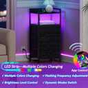 Furnulem Night Stand with Charging Station, Black Nightstand with Drawers and Led Light, Tall Dresser for Bedroom, Bedside Table with Fabric Storage Bins, Metal Frame, Wood Furniture