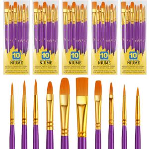 Acrylic Paint Brushes Set, 50Pcs Round Pointed Tip Artist Paintbrushes for Acrylic Painting Oil Watercolor Canvas Boards Rock Body Face Nail Art, Halloween Pumpkin Ceramic Crafts SuppliesPurple