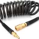 GASHER 1/4" x 10FT Black Reinforced Polyurethane Recoil Air Hose with Bend Restrictor, 1/4" Industrial Quick Coupler and Plug