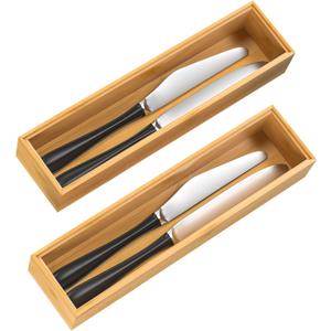 VeyFey Silverware Tray for Drawer, Stackable Kitchen Bamboo Drawer Organizer 12" x 3" x 2" Set of 2