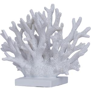 White Coral Reef Decor 7.4" Fake Coastal Statue - Ocean Nautical Themed Home Table Decoration - Beach Resin Artificial Sea Faux Coral for Bathroom