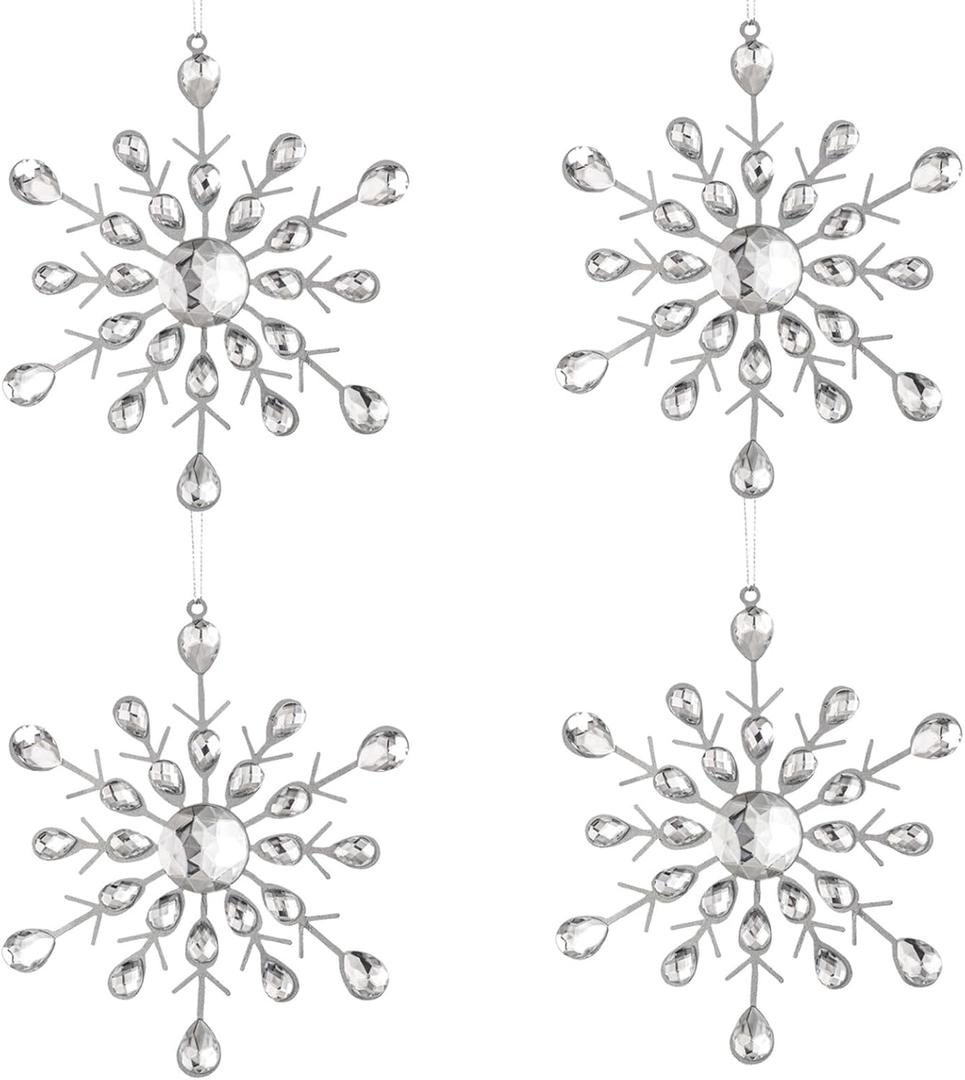 4PCS Metal Christmas Hanging Ornaments Set 2024 Merry Christmas Tree Ornaments Decor Xmas Large Snowflake Tree Hanging Ornaments Gifts Winter Parties Home Holiday Decor (D-Snowflake,4)