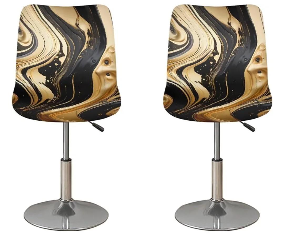 Black Gold Marble Bar Stool Chair Cover 2 Pack Barstool Slipcovers Counter Stool Chair Covers with Waterproof Seat Pad Bar Seat Cover with Elastic Bottom