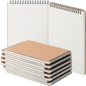 6 Pack Graph Paper Spiral Notepad A5 Top Wirebound Notepad Grid Notebook Steno Pads Memo Notebook Grid Paper 140 Pages for Writing Sketching Drawing Office Supplies (Kraft) (Brown)