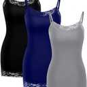 Bencailor 3 Pcs Women's Long Tank Tops, Lace Camisole Neck Cami Adjustable Spaghetti Strap Undershirts for Women (Medium,Black,Gray,Navy)
