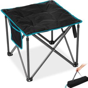 FUNDANGO Oversized Camping Stool for Adults, Thick Padded 18.1 Inch Folding Ottoman Foot Rest, 440 Lbs Heavy Duty Outdoor Camp Chairs with Anti-Slip Foots & Carry Bag for Fishing Lawn Travel (Black)