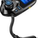 Nulaxy Car Bluetooth FM Transmitter [2024 Upgraded], 1.44" Display Flexible Gooseneck, Handsfree Call Wireless Music Stereo Audio Player Radio Adapter Car Kit USB Phone Charger, TF SD Card AUX-KM18 (Black)