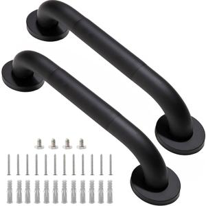 Shower Grab Bar, 2 Pack 12 Inch Black Bathroom Grab Bar, 1.25" Diameter 304 Stainless Steel Anti-Slip Grab Bars for Bathtubs and Showers, Handicap Shower Grab Bar for Seniors Elderly