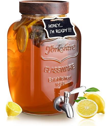 1 Gallon Glass Beverage Drink Dispenser with Metal Spigot - Yorkshire Mason Jar Glassware