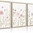 Wildflower Nursery Wall Art Pink Watercolor Floral Painting Baby Girl Nursery Canvas Wall Decor Vintage Botanical Flower Picture Boho Wildflower Prints for Bedroom 16x24x3 Inch Framed