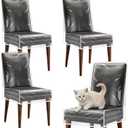 4 Pack Dining Chair Covers, Waterproof Covers for Dining Chairs, Waterproof Kitchen Chairs Cover Reusable Thickened Soft PVC Seats Protector Cat Scratch Chair Slipcover Fits W/21 x D/18 Inch