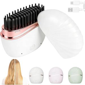 Mini Hair Straightener, Cordless&Rechargeable Portable Hair Straightener Brush with 3-Speed Temperature Control, Fast Heating Hot Comb&Anti-Scald Shell, Mini Straightener Brush for Home Travel Gift