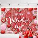 INRUI Happy Valentine's Day Photography Backdrop Rustic Wood Red Love Heart Valentine's Day Theme Bridal Baby Shower Party Decorations Banner (7x5FT)