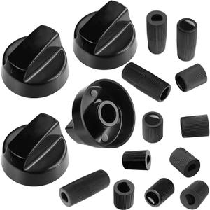 4 Pack Universal Control Knobs Replacement with 12 Adapter Compatible Oven/Stove/Range Universal Knobs Black - Please Focus on Matching knob D-Hole Size