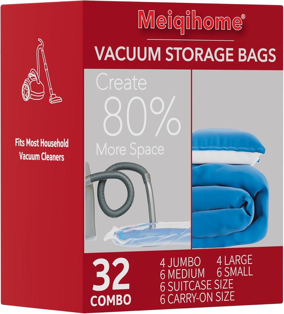 MEIQIHOME Vacuum Storage Bags, Space Saver Sealer Bags,Vacuum seal bags for clothing, Pillows, Comforters, Blankets, Bedding,Travel,32 COMBO