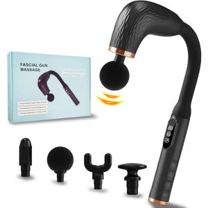 Massage Gun with Upgraded Extension Handle, Back Massager for Pain Relief Deep Tissue, 4 Massage Heads & 6 Speed Levels (Black)